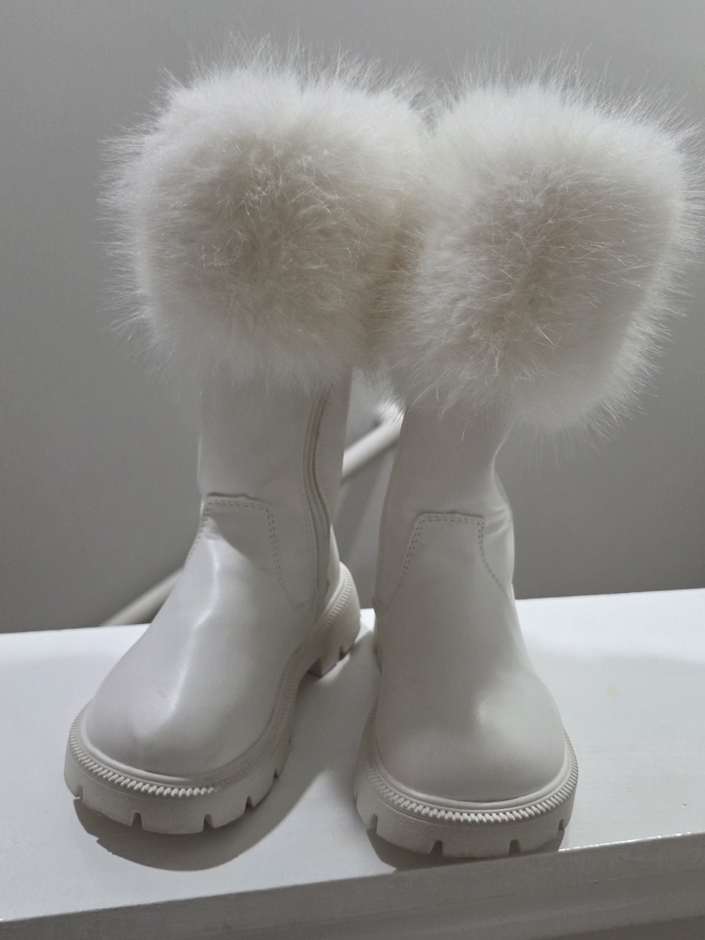 White Fuzzy Pom Chelsea Boots for Women